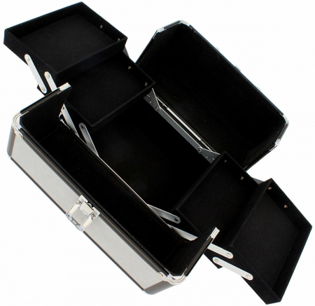 Geanta profesionala pentru cosmetice sau depozitare, Tecos, gri cu insertii de aluminiu, dimensiuni 25 cm x 17 cm x 17 cm, 1 compartiment principal si 4 secundare, ideala pentru calatorii sau activita [3]