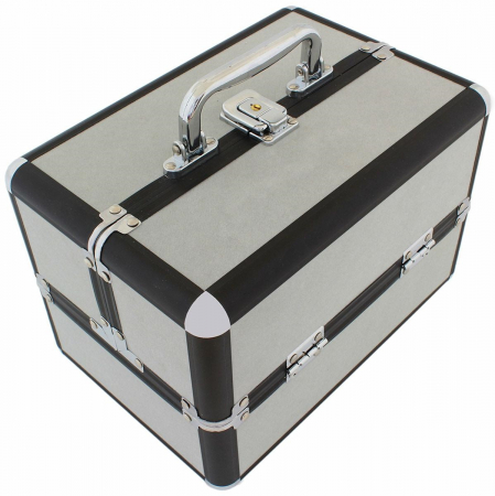 Organizatoare bagaje - Geanta profesionala pentru cosmetice sau depozitare, Tecos, gri cu insertii de aluminiu, dimensiuni 25 cm x 17 cm x 17 cm, 1 compartiment principal si 4 secundare, ideala pentru calatorii sau activita
