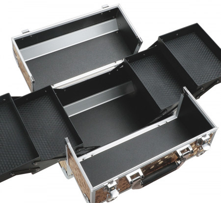 Geanta profesionala pentru cosmetice sau depozitare, Tecos®, maro cu insertii de aluminiu, dimensiuni 30,5x20,5x25cm, 1 compartiment principal si 4 secundare, ideala pentru calatorii sau activitati pr [2]