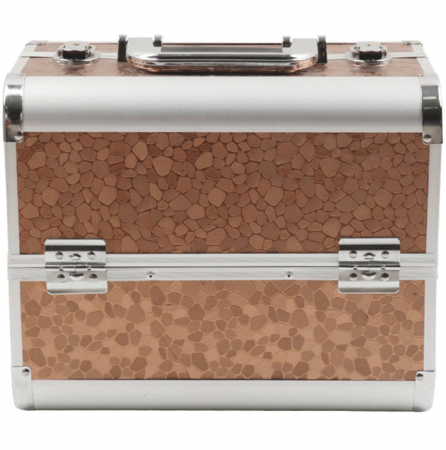 Geanta profesionala pentru cosmetice sau depozitare, Tecos®, maro cu insertii de aluminiu, dimensiuni 30,5x20,5x25cm, 1 compartiment principal si 4 secundare, ideala pentru calatorii sau activitati pr [1]