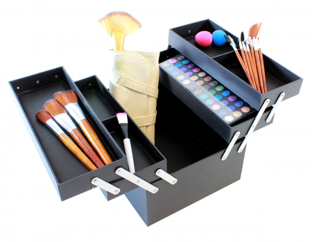 Geanta profesionala pentru cosmetice sau depozitare, Tecos®, maro, dimensiuni 27.5 cm x 21 cm x 17.5 cm, 1 compartiment principal si 4 secundare, ideala pentru calatorii sau activitati profesionale [5]