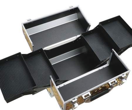 Geanta profesionala pentru cosmetice sau depozitare, Tecos®, auriu cu insertii de aluminiu, dimensiuni 30, 5x20, 5x25cm, 1 compartiment principal si 4 secundare, ideala pentru calatorii sau activitati [2]