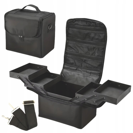 Trusă profesională de cosmetice negru cu sertare extensibile și compartimente – organizator make-up [2]