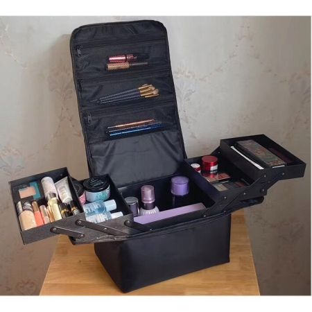 Trusă profesională de cosmetice negru cu sertare extensibile și compartimente – organizator make-up [5]