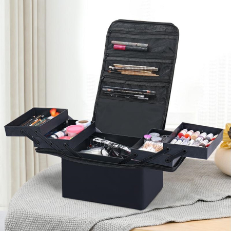 Trusă profesională de cosmetice negru cu sertare extensibile și compartimente – organizator make-up [1]