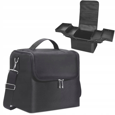 Trusă profesională de cosmetice negru cu sertare extensibile și compartimente – organizator make-up [4]