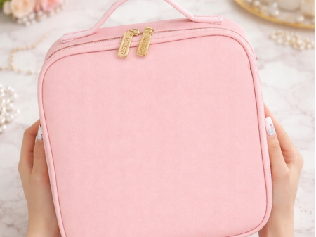 Geanta textila de voiaj pentru cosmetice, Tecos, dimensiuni 26x23x11 cm, oglinda pentru make-up iluminata cu tehnologie LED, fermoar dublu, multiple compartimente, negru [12]