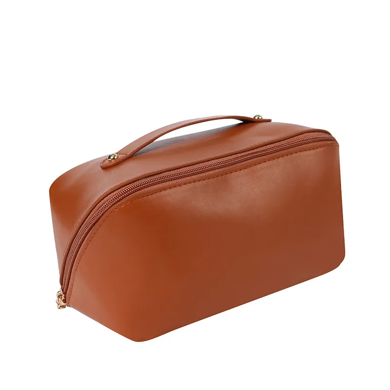 Organizatoare bagaje - Geanta textila de voiaj unisex pentru depozitare si transport articole cosmetice, Tecos®, dimensiuni 23.5* 11* 10.5 centimetri, cu maner, maro
