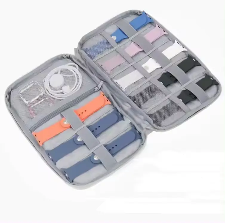 Geanta textila pentru depozitarea cablurilor, castilor, accesoriilor electronice, Tecos®, inchidere cu fermoar, curele elastice, impermeabil, 24, 5x18x10cm, albastru [5]