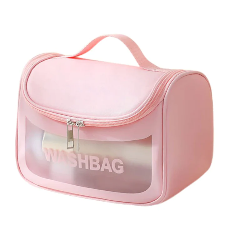 Organizatoare bagaje - Geanta voiaj pentru cosmetice, Tecos®, dimensiuni 22x22x12.5 cm, impermeabila, roz