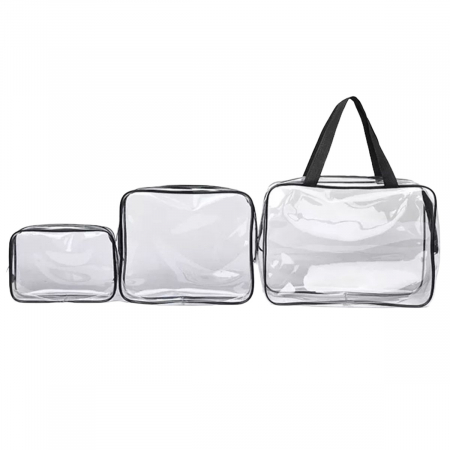 Genți organizatoare cosmetice, Tecos, material transparent, 3 dimensiuni, set de 3 bucăți, ideale pentru travel [0]