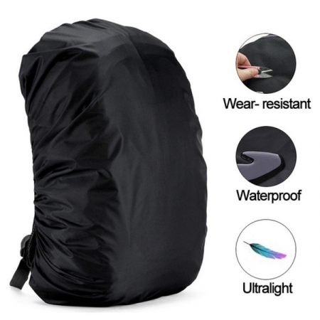 Husa impermeabilă pentru rucsac de drumeție, ghiozdan de școală sau echipament de camping, Tecos, 35 L, foarte ușoară, neagră [3]