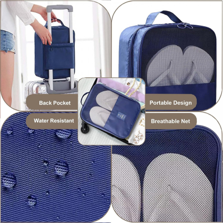 Organizator depozitare incaltaminte si alte accesorii, Tecos, 2 compartimente, ideal pentru troller sau valiza, dimensiuni 23*13.5*30cm, rezistent la apa, albastru [3]