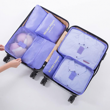 Organizator pentru bagaje format din 6 piese, dimensiuni diferite, perfect pentru troller sau valiza, mov [1]