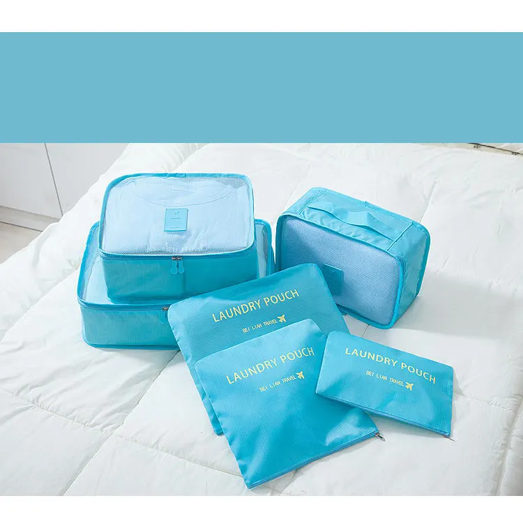 Organizator pentru bagaje format din 6 piese, dimensiuni diferite, perfect pentru troller sau valiza, bleu [2]