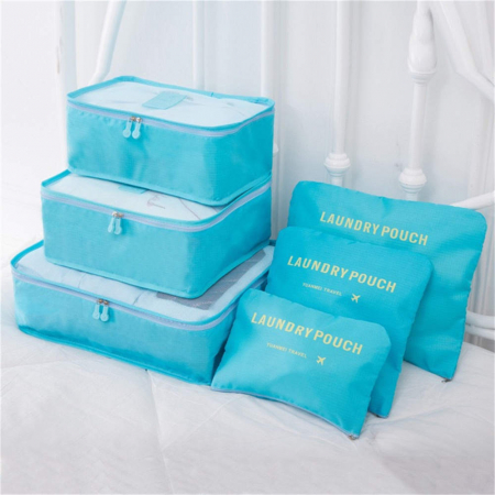 Organizator pentru bagaje format din 6 piese, dimensiuni diferite, perfect pentru troller sau valiza, bleu [1]