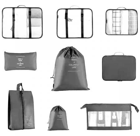 Organizator pentru bagaje format din 8 piese, dimensiuni diferite, perfect pentru troller sau valiza, gri [7]