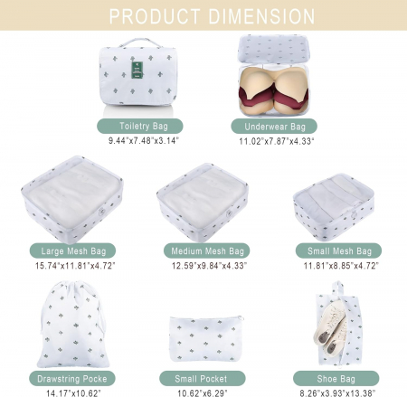 Organizator pentru bagaje format din 8 piese, dimensiuni diferite, perfect pentru troller sau valiza, alb [3]