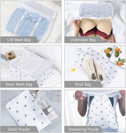 Organizator pentru bagaje format din 8 piese, dimensiuni diferite, perfect pentru troller sau valiza, alb [4]