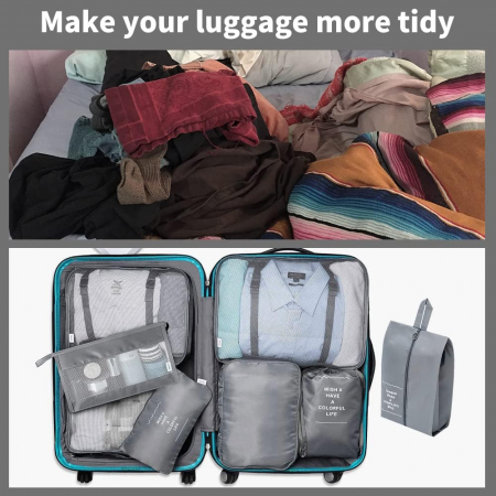 Organizator pentru bagaje format din 8 piese, dimensiuni diferite, perfect pentru troller sau valiza, gri [4]