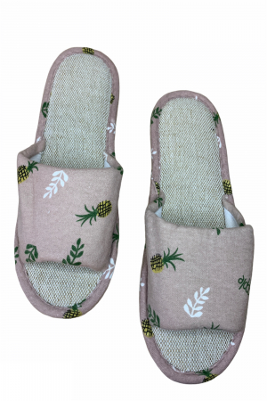 Papuci casa decupati pentru dama, roz, marime 36-37,material textil, imprimeu ananas [2]