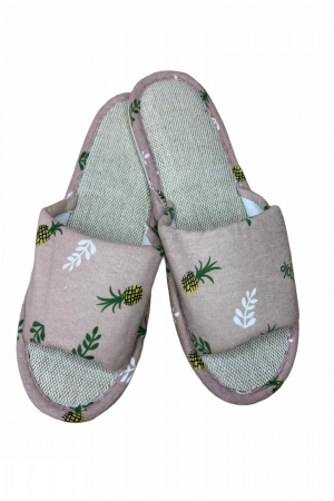 Papuci casa decupati pentru dama, roz, marime 36-37,material textil, imprimeu ananas [0]