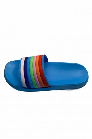 Papuci dama din PVC, bleu, marime 39, imprimeu bareta curcubeu [1]