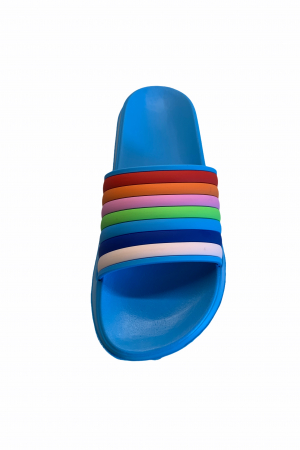 Papuci dama din PVC, bleu, marime 39, imprimeu bareta curcubeu [3]