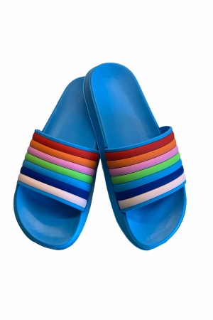 Papuci dama din PVC, bleu, marime 39, imprimeu bareta curcubeu [0]