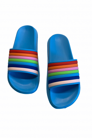 Papuci dama din PVC, bleu, marime 39, imprimeu bareta curcubeu [2]
