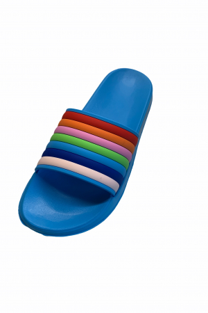 Papuci dama din PVC, bleu, marime 39, imprimeu bareta curcubeu [4]