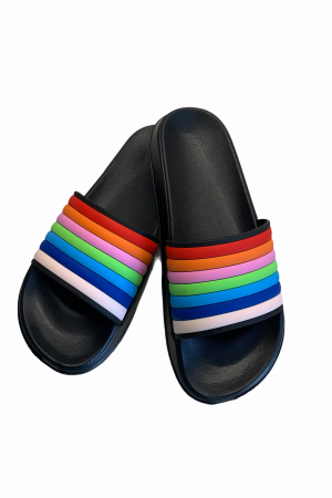 Papuci dama din PVC, negru, marime 41, imprimeu bareta curcubeu [0]