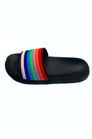 Papuci dama din PVC, negru, marime 41, imprimeu bareta curcubeu [1]