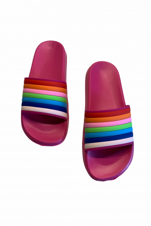 Papuci dama din PVC, roz, marime 36, imprimeu bareta curcubeu [2]