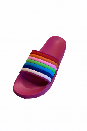 Papuci dama din PVC, roz, marime 36, imprimeu bareta curcubeu [4]