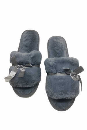 Papuci de casa decupati pentru dama, material material pufos, marime 36-37, gri [4]