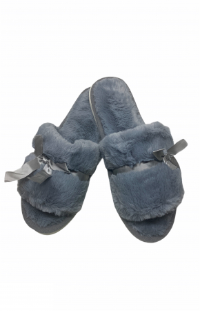Papuci de casa decupati pentru dama, material material pufos, marime 36-37, gri [0]