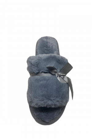 Papuci de casa decupati pentru dama, material material pufos, marime 36-37, gri [3]