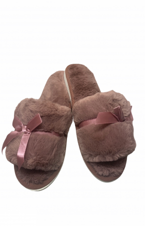 Papuci de casa decupati pentru dama, material material pufos, marime 36-37, maro [0]