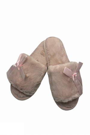 Papuci casa - Papuci de casa decupati pentru dama, material material pufos, marime 40-41, roz deschis