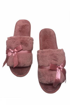 Papuci de casa decupati pentru dama, material material pufos, marime 36-37, roz inchis [2]