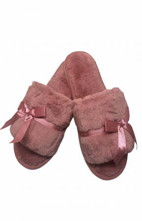 Papuci de casa decupati pentru dama, material material pufos, marime 36-37, roz inchis [0]