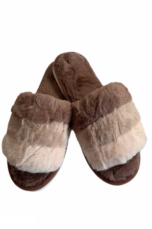 Papuci de casa decupati pentru dama, material textil, maro, marime 36-37 [0]