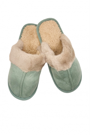 Papuci casa - Papuci de casa imblaniti pentru adulti, TECOS, marime 36-37, verde, foarte caldurosi, 23 centimetri
