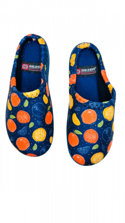 Papuci de casa pentru dama, albaștri cu imprimeu fructe, marime 36, 22.5 centimetri, comozi si caldurosi [4]