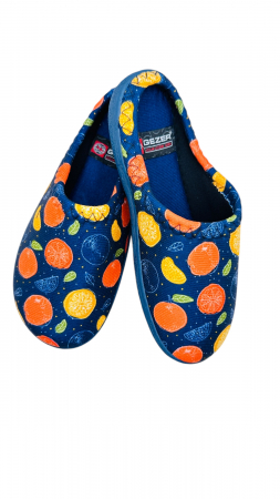 Papuci de casa pentru dama, albaștri cu imprimeu fructe, marime 36, 22.5 centimetri, comozi si caldurosi [0]