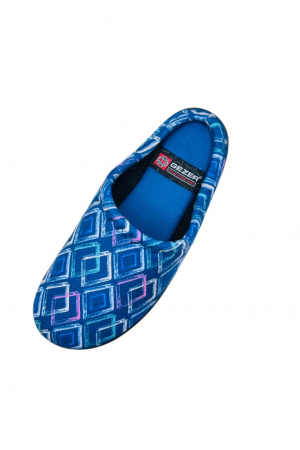 Papuci de casa pentru dama, albaștri cu model geometric, mărime 37, 23 centimetri, model cu călcâi, talpa comoda [5]
