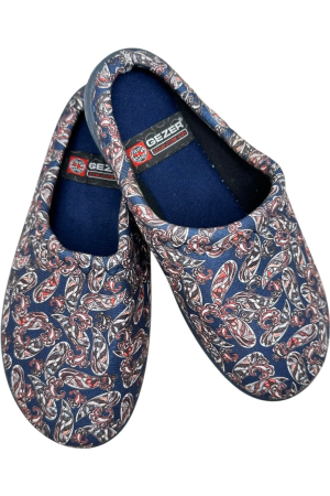 Papuci casa - Papuci de casă damă albastru cu imprimeu floral – model confortabil elegant