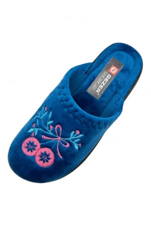 Papuci de casa pentru dama, albastru cu imprimeu floral, marime 36, 22.5 centimetri, comozi si caldurosi [3]