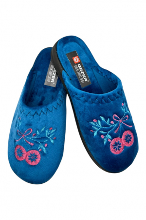 Papuci casa - Papuci de casa pentru dama, albastru cu imprimeu floral, marime 36, 22.5 centimetri, comozi si caldurosi